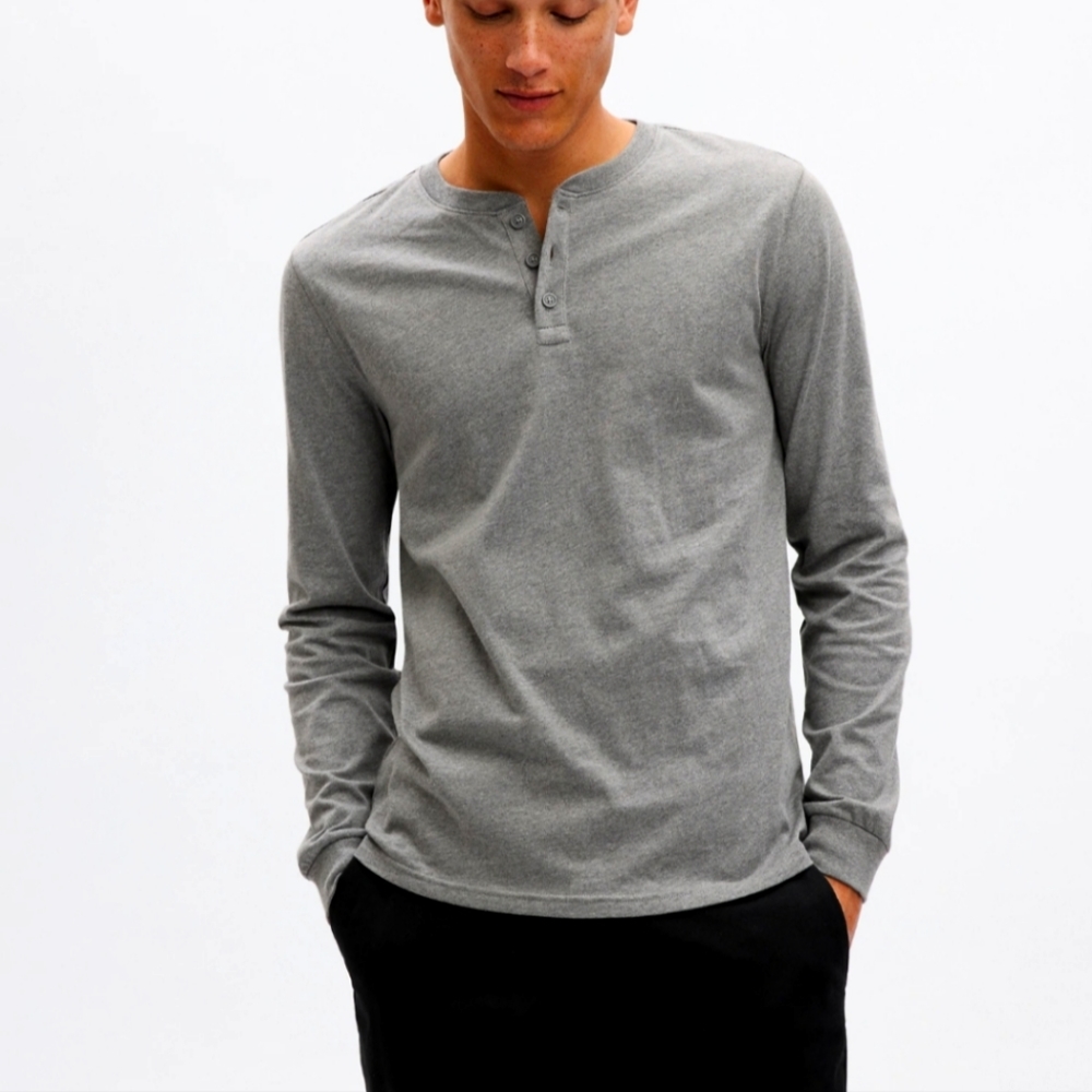GAP Mens Henley T-Shirt Heather Gray-XXXL